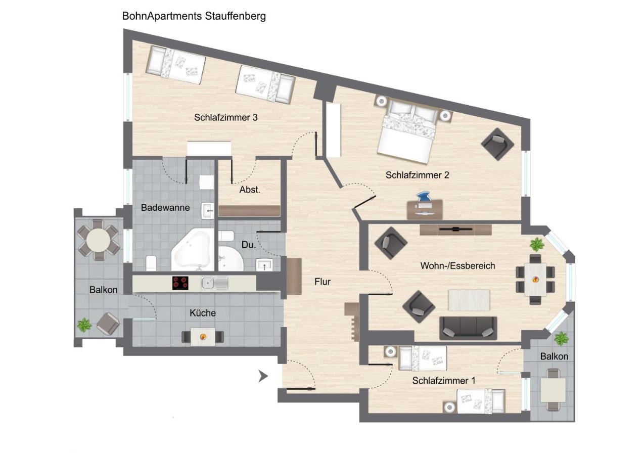 Bohnapartments Stauffenberg - Gratis Parkplatz - 2 Badezimmer - 3 Schlafzimmer - Wlan